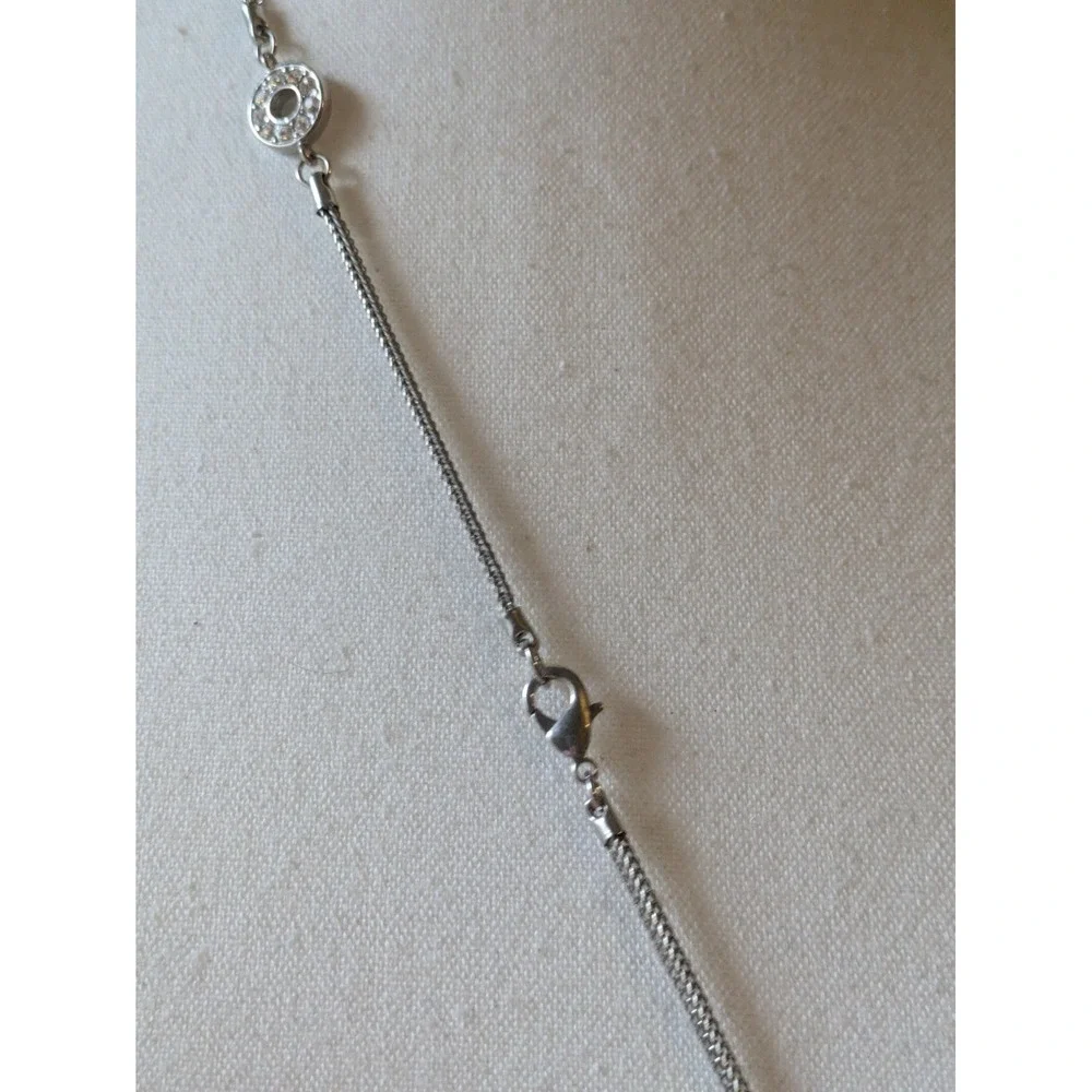 Rhinestone Station Necklace In Silver Tone Long 34
